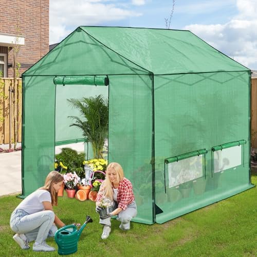 10x10 pop up greenhouse,portable green house kit, green, front angle view