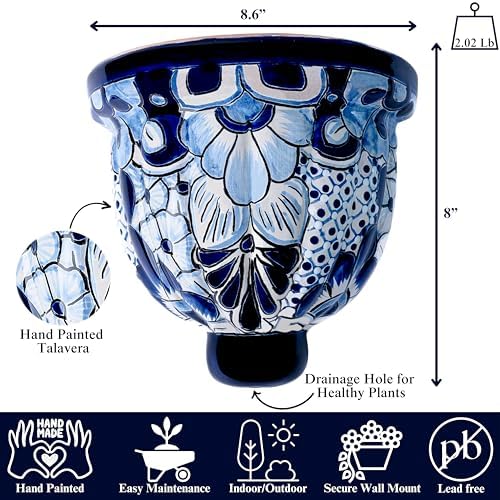 talavera wall planter - handmade mexican hanging pot shown in use