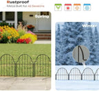 ghwie decorative garden fence, rustproof metal, no dig showing dimensions