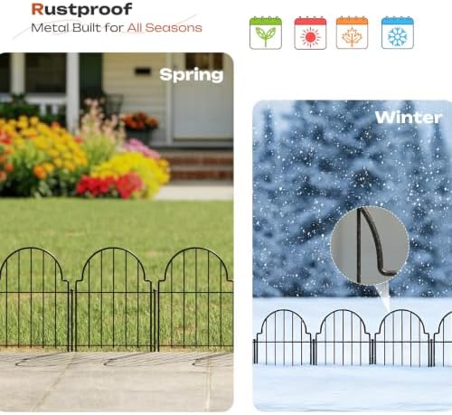 ghwie decorative garden fence, rustproof metal, no dig showing dimensions