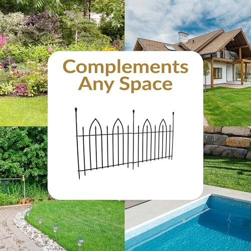 sunnydaze gothic arch decorative garden fence panels, black, side view