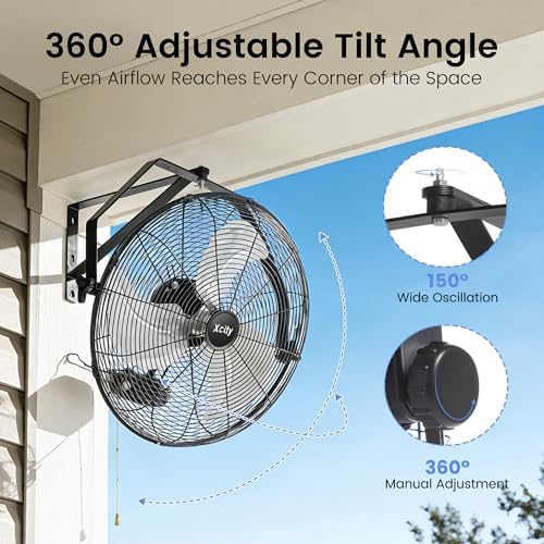 xcity wall mount fan 18", 3-speed, ip44 waterproof showing dimensions