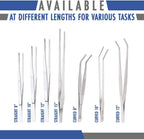 2 Pcs Straight and Curved Tip Tweezers 12 Inch, Stainless Steel Precision Tweezers Set with Serrated Tips Comfortable Ridged Handle, Tweezer Tongs for Cooking Repairing with Essential Tweezer Ebook | Stainless Steel Food Tweezers Set, Professional