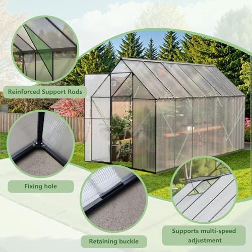 greenhouse for outdoors, heavy-duty polycarbonate greenhouse 6x12 ft, side view