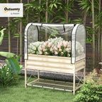 outsunny raised garden bed with cover and storage shown in use