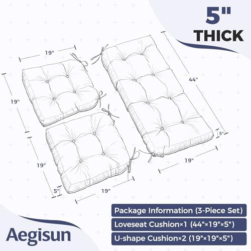 wicker chair cushions of 3 pieces, waterproof cushions shown in use