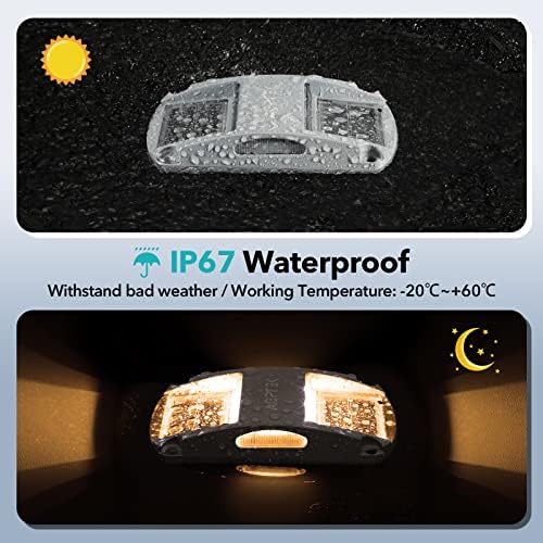 AGPTEK Solar Driveway Lights 12 Pack, Outdoor Deck Dock Marine Waterproof | LED Solar Powered Driveway Marker Lights for Warning Step, Sidewalk, Pathway, Garden, Yard (Warm White)