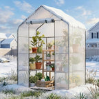superlele walk-in greenhouse with white pe mesh cover, front angle view
