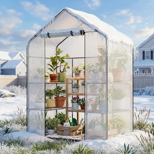 superlele walk-in greenhouse with white pe mesh cover, front angle view