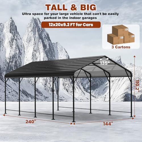 leveleve 12x20 ft heavy-duty metal carport, galvanized steel shown in use