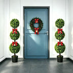 3ft artificial triple ball boxwood topiary tree,set of, front angle view