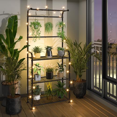 ekisemio plant stands outdoor with hooks, metal tall showing dimensions