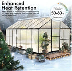 8x14ft green house with thermometers, large aluminum greenhouse, side view