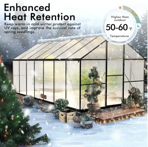 8x14ft green house with thermometers, large aluminum greenhouse, side view