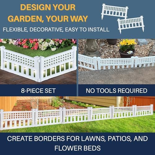 skymall 8-piece solar garden border fence with corner, close-up detail
