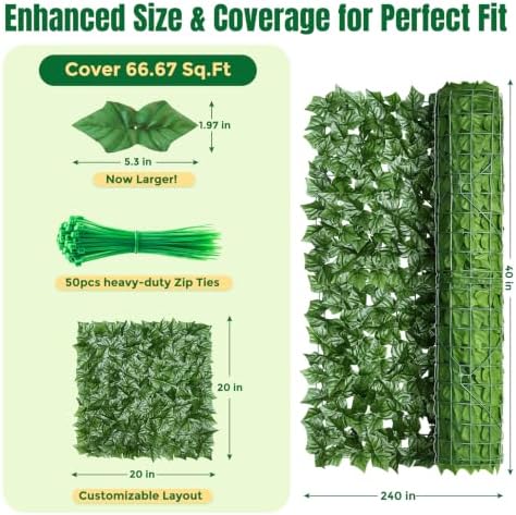 artificial ivy privacy fence screen,240x40 in privacy fence shown in use