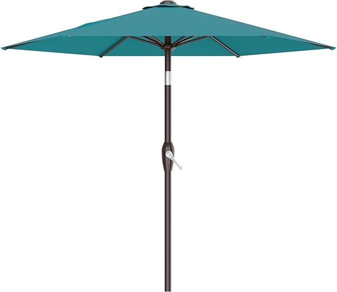 AreShark 7.5FT Patio Umbrella Table Market Umbrella with 6 Sturdy Ribs, Button Tilt/Crank, Heavy-Duty Outdoor Umbrellas for Pool, Deck, Garden and Backyard, Cerulean