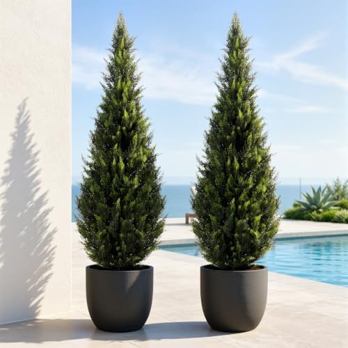 artificial cedar topiary trees, 5 ft uv resistant, package contents