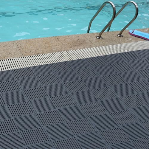 modular interlocking tiles double non-slip 12"x12" dark gray on a desk or shelf