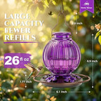 Glass Hummingbird Feeder for Outdoors Hanging, 26 fl oz Bird Nectar Feeder | 5 Metal Flower Feeding Ports, 360° Perch Ring, Easy Refill Clean, Leakproof, Ideal for Backyard Garden Outdoor Decor, Purple