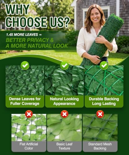 artificial ivy privacy fence screen, 240x40 inch dense, side view