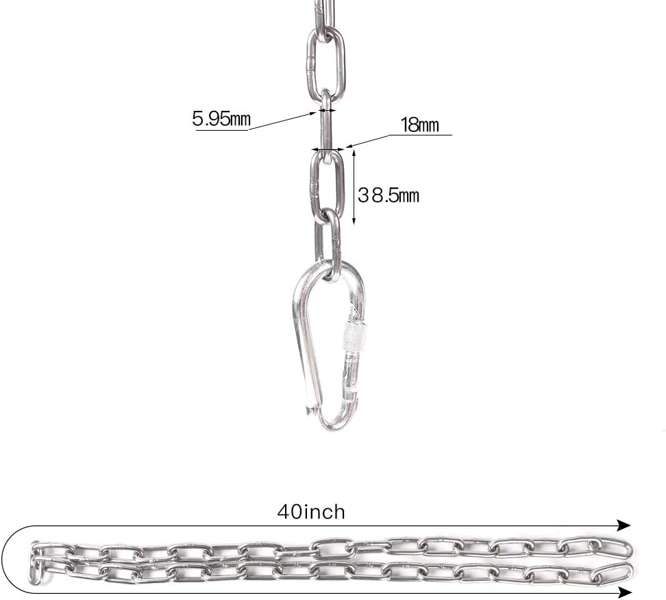 Heavy Duty Swing Chains 1/5" x 40" with 4 Carabiners, 500 LB Capacity Stainless Steel Hanging Swing Set for Hammock Punching Bags Indoor Outdoor Ues (2 Pack)