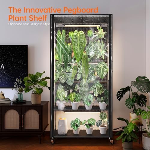 bstrip indoor greenhouse with grow light, pegboard and shown in use