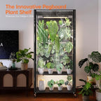 bstrip indoor greenhouse with grow light, pegboard and shown in use