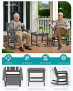 SERWALL 3-Piece Patio Furniture Set with 2 Rocking Chairs & Table, Grey | All-Weather HDPE Bistro Set: Includes rocking chairs and table with umbrella hole for cozy outdoor leisure and relaxation.