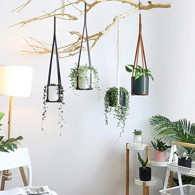 Plant Hangers PU Leather 2Pcs, Hanging Planters for Indoor and Outdoor for Wall Decor, Modern Minimalist Home Decoration for Plants Lovers Leather Rope (Plant and Pot Not Included) (Brown)