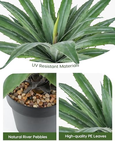 velener artificial agave plant in black pot with, close-up detail