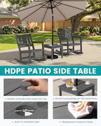 SERWALL 3-Piece Patio Furniture Set with 2 Rocking Chairs & Table, Grey | All-Weather HDPE Bistro Set: Includes rocking chairs and table with umbrella hole for cozy outdoor leisure and relaxation.