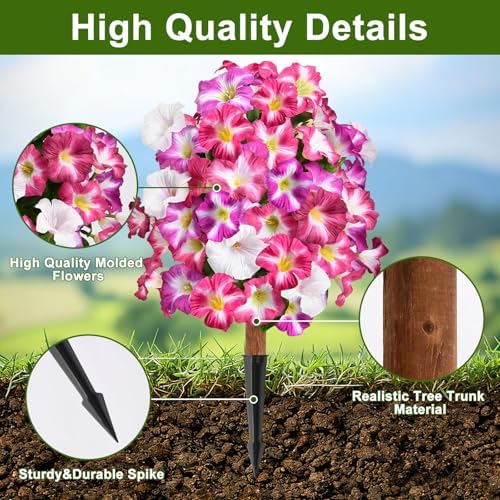 artificial petunias with ground stake set of 2, close-up detail
