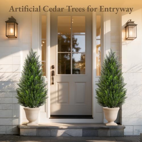 4ft artificial cedar trees, set of 2 faux showing dimensions