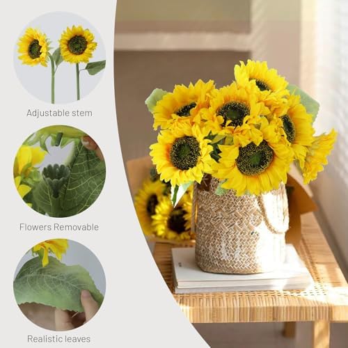 realistic silk sunflowers artificial flowers,12.6''fake sunflowers with adjustable showing dimensions