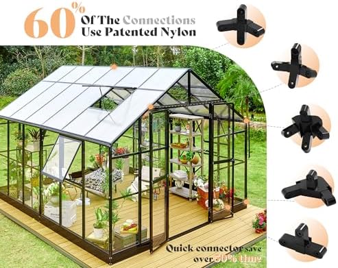 amerlife 12x13.5x9ft hybrid polycarbonate greenhouse quick-connect assembly, close-up detail