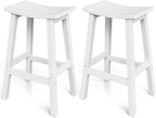 Outdoor Bar Stools Set of 2, Waterproof Barstools, Easy to Clean and Care, for Bar, Kitchen Counter, Deck, and Patio, White