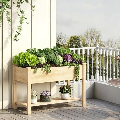 48x24x30.7in wood raised garden bed with legs wooden, side view
