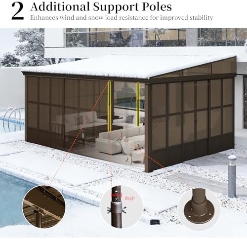 domi 12x16ft sunroom, wall mounted sunroom kit with showing dimensions