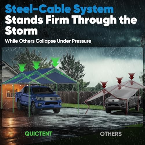 quictent 10x20 ft heavy duty car canopy galvanized shown in use