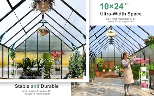cdcasa 10x24 ft greenhouse for outdoors,large easy assembly, side view