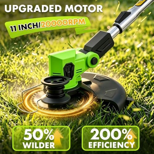 cordless weed wacker, 20000rpm battery powered weed eater showing dimensions