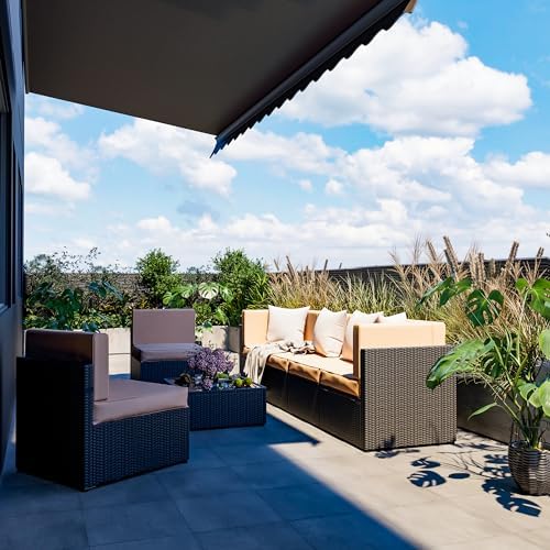 pamapic 7 pieces outdoor sectional furniture，wicker patio sectional showing dimensions
