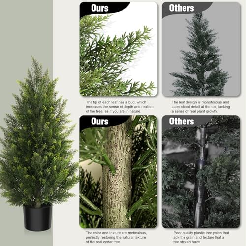 vitalismo 3ft uv-resistant artificial cedar trees for front, side view