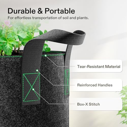 vivosun 10-pack 25 gallon plant grow bags fabric, side view