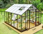 amerlife 12x13.5x9ft hybrid polycarbonate greenhouse quick-connect assembly shown in use