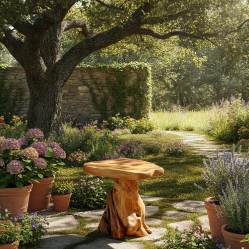 cedar wood stump mushroom stool live edge side, package contents