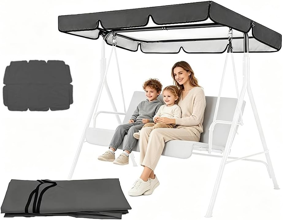 Outdoor Swing Canopy Replacement Top Cover 65x45/75x45/78x47/85x45in Hammock Cover Top 2/3 Seater Porch Swing Canopy Cover Waterproof 210D Sun Shade(Gray,82x57in-210x145cm)