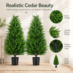 artificial topiary cedar trees, 3ft tall, set of shown in use