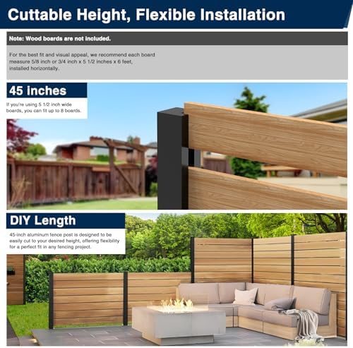 45" aluminium privacy fence line post, 4 pack, side view